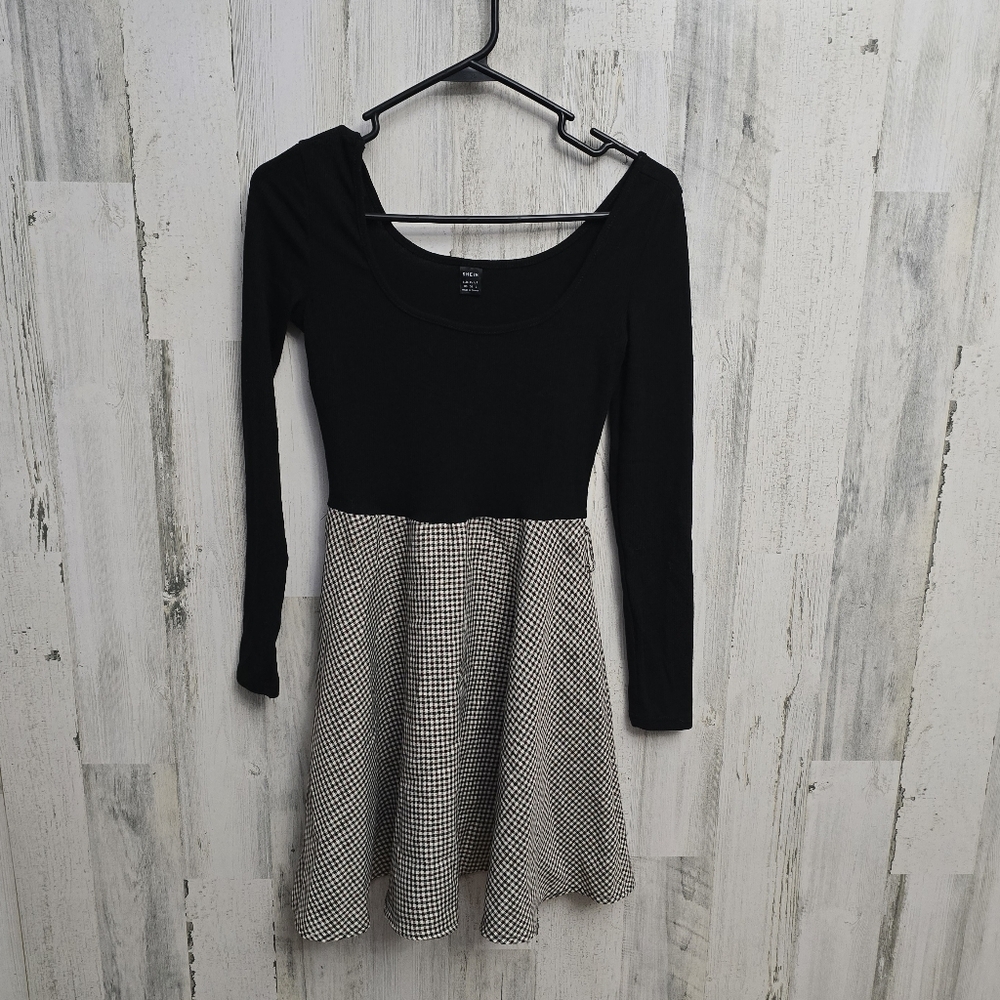 Shein Black and Plaid Long Sleeve Women's Dress Size XS